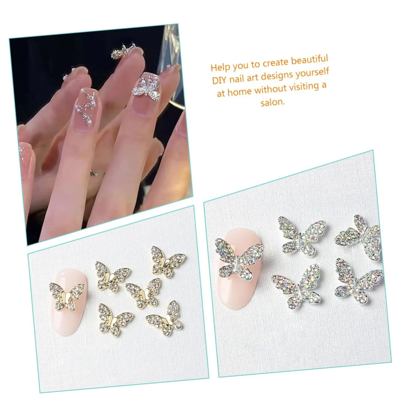 Прикраса для ногтей Бабочка Healvian 88 шт Золотистый Подвеска для ногтей Плоская задняя часть Камни для ногтей Бриллианты для ногтей 3D Шарм Маникюрный сплав, фото №7