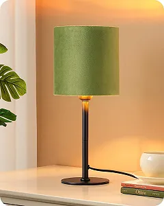 Настільна лампа EDISHINE Metal Base Velvet Lampshade 2700K 38 см Чорна/Зелена - Фото 1