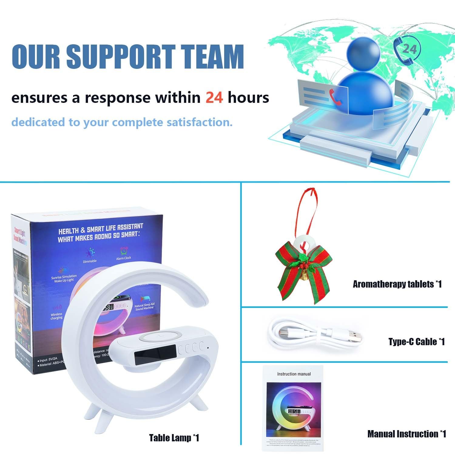 Настільна лампа G-lamp G-series Атмосферна Бездротова зарядка Bluetooth-колонка Будильник, фото №9