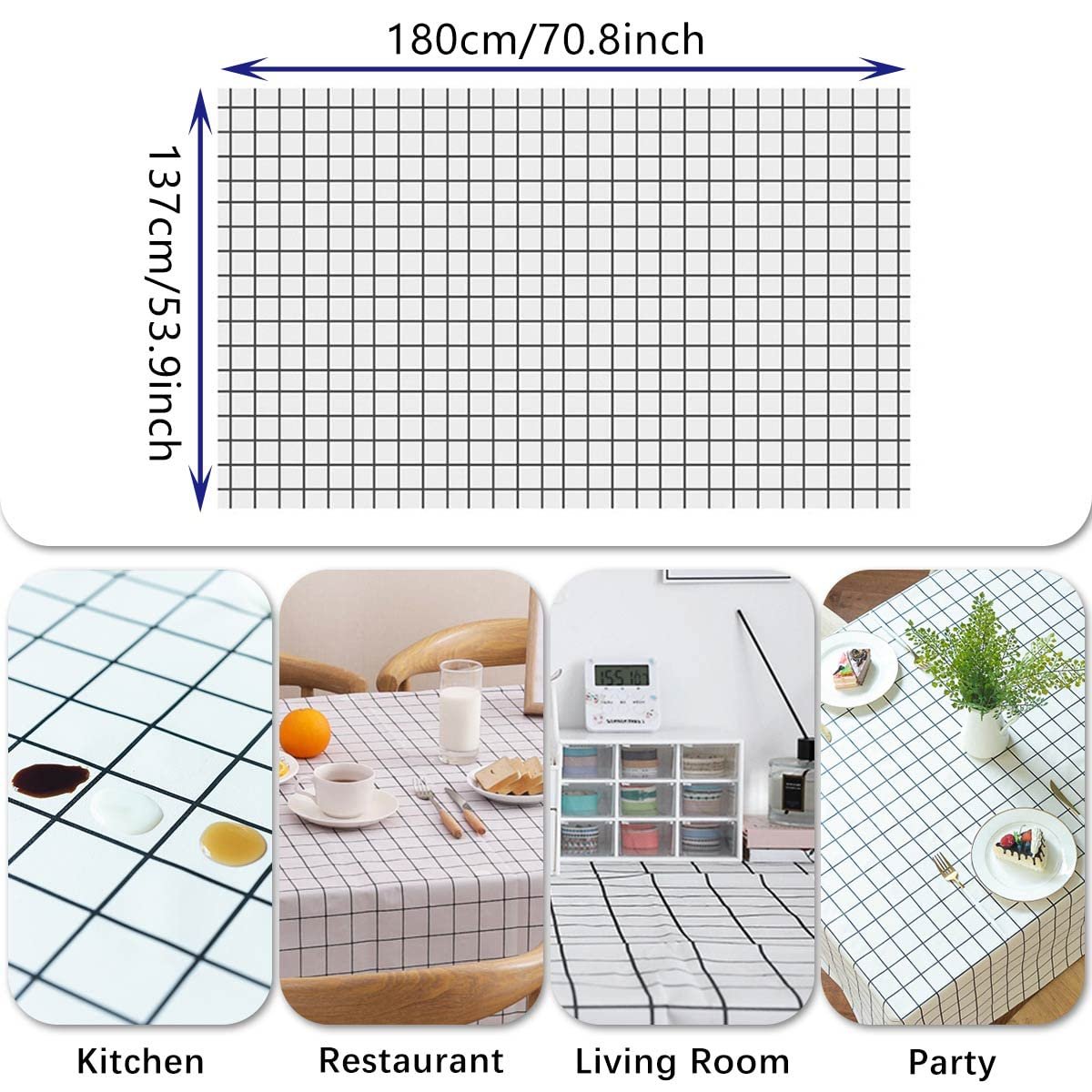 Скатертини (2 шт.) прямокутні PVC 137 x 180 см White Checked Напівпрозорі Вінілові, фото №3