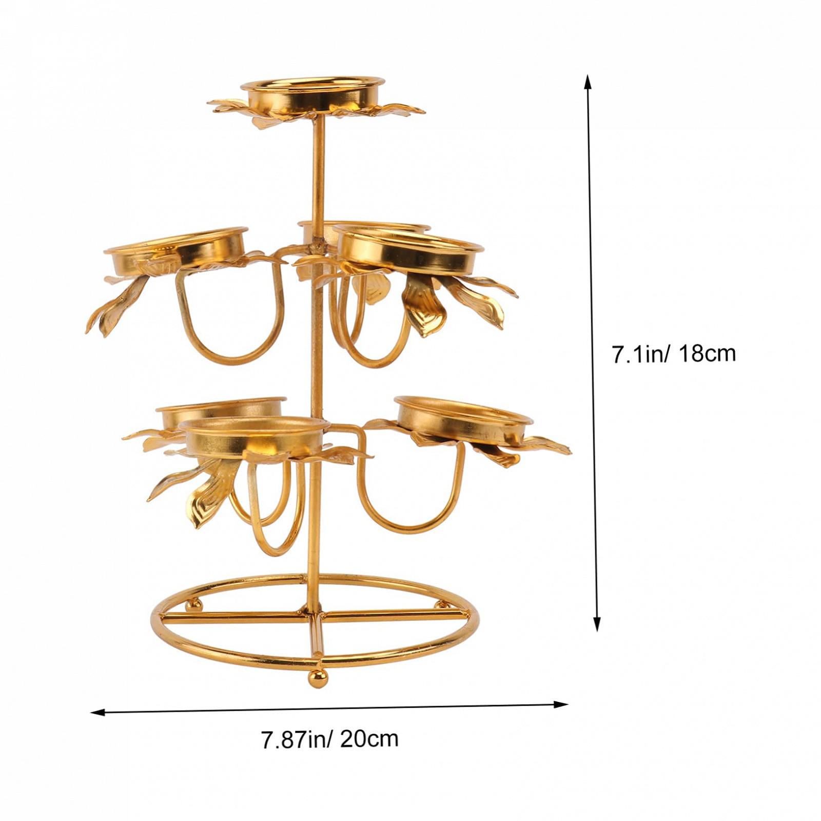 Держатель для свечей PRETYZOOM Round Lotus Seven Stars Table Candelabra Tea Light Metal Gold Edge Palm Leaf Alloy, фото №3