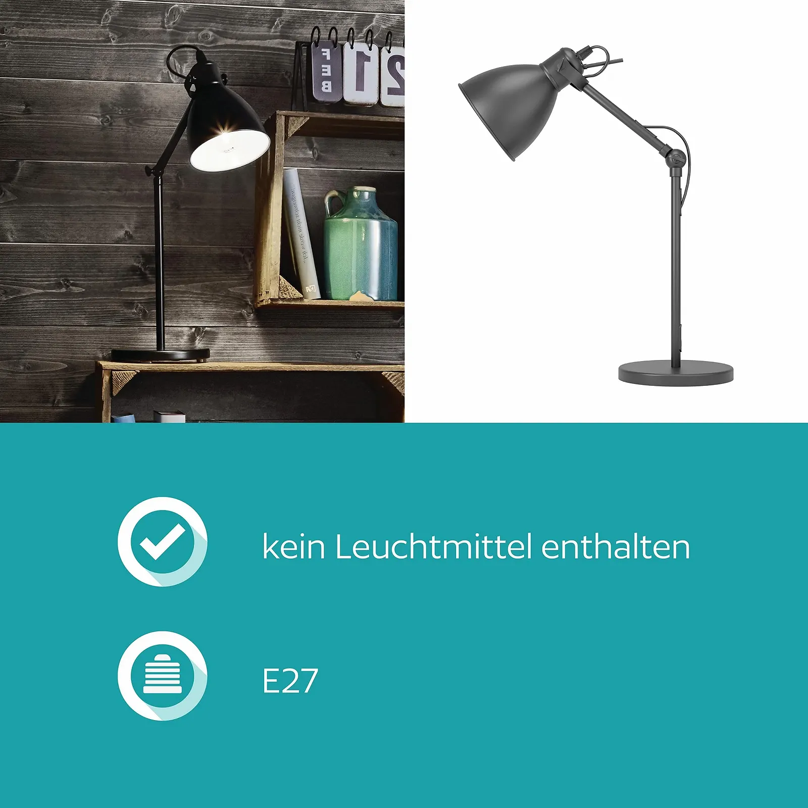 Настольная лампа EGLO Priddy Vintage Industrial Steel E27 Черная/Белая, фото №4