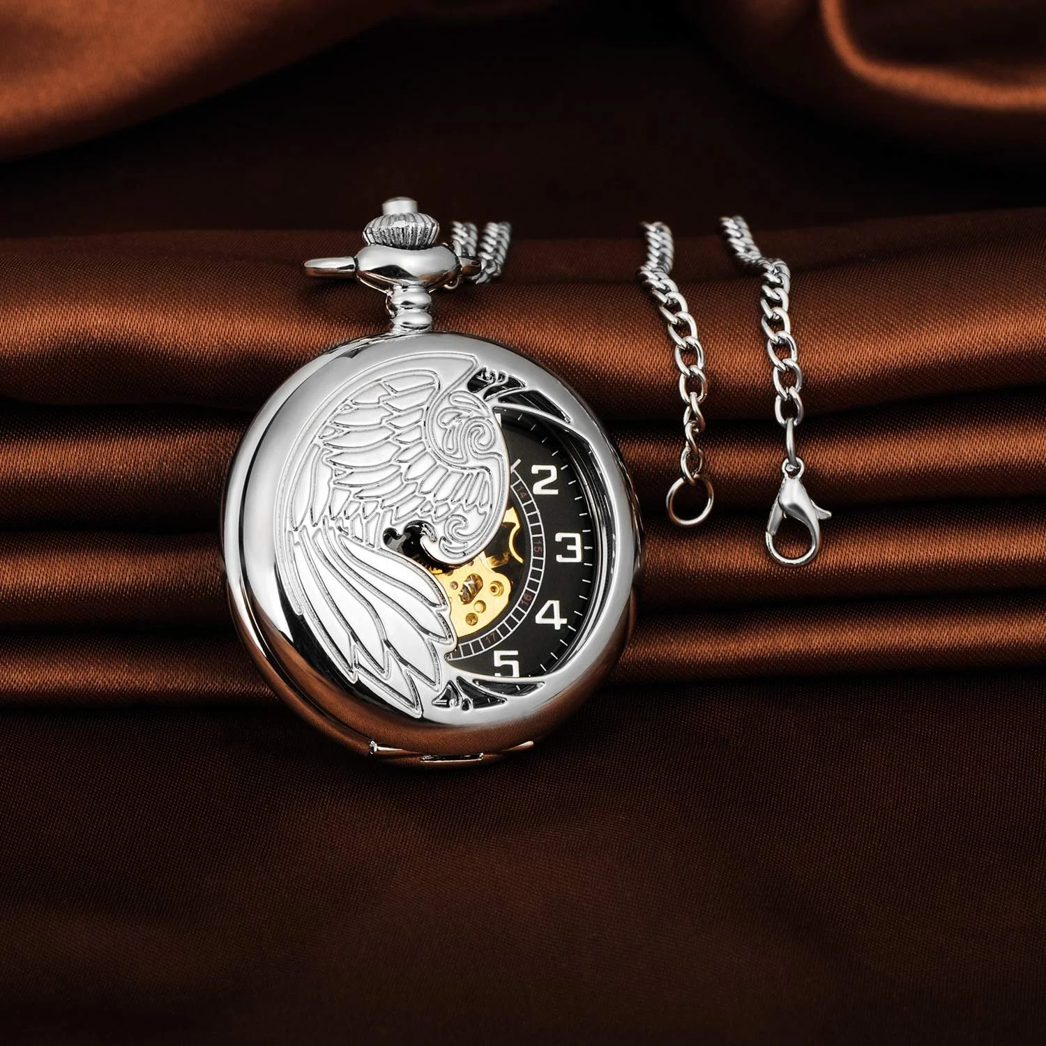 Карманные часы Unendlich U Унисекс Механические с ручным заводом Скелетон Орел/Феникс Серебристый, винтажный, фото №5 Карманные часы Unendlich U Унисекс Механические с ручным заводом Скелетон Орел/Феникс Серебристый, винтажный, фото №5