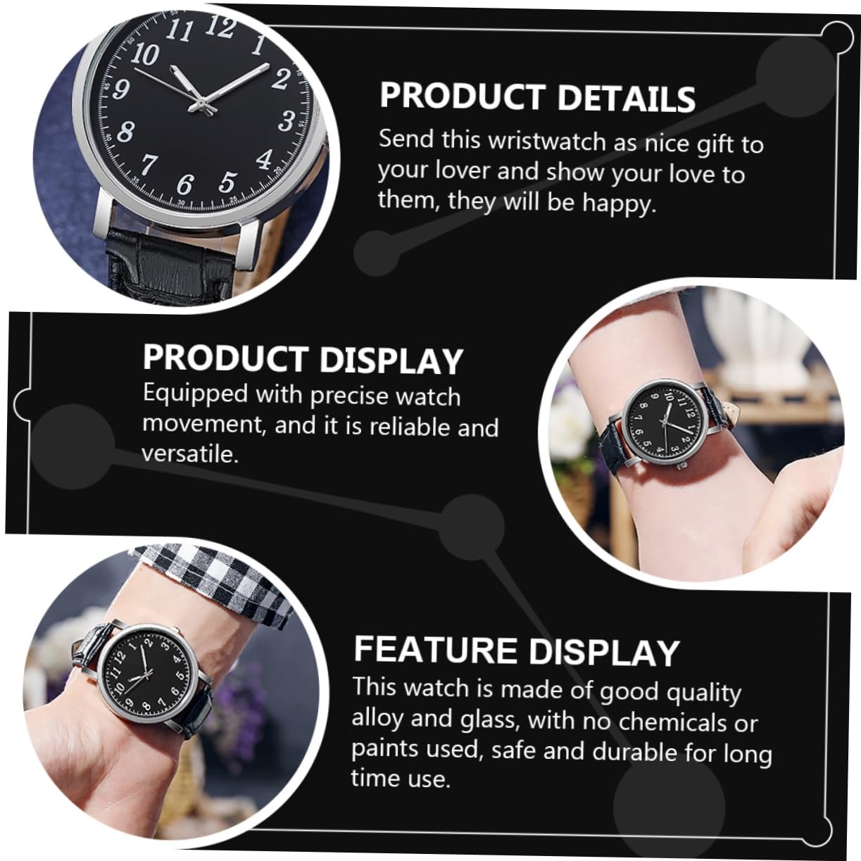 Часы Healvian Мужские Женские с Шикарным Дизайном Черный Циферблат Черный Ремешок Модные 2 шт., черный, фото №7