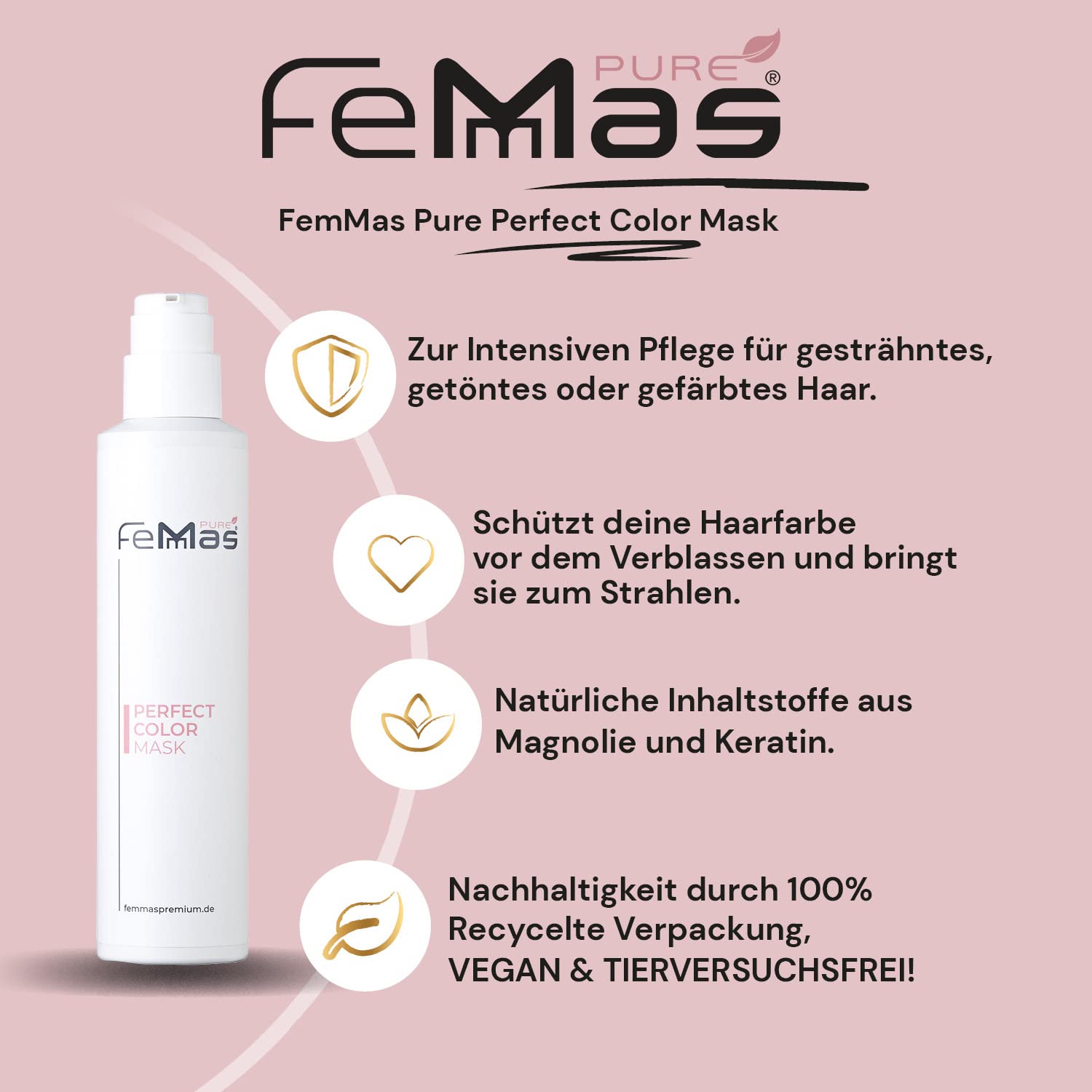 Шампунь Femmas Pure Perfect Colour 200 мл & Маска Perfect Colour 200 мл для фарбованого, мелірованого і тонованого волосся, фото №6