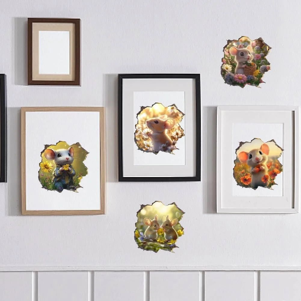 Наклейки на стіну SUPERDANT 3D Small Mouse and Flowers 8 шт., фото №4