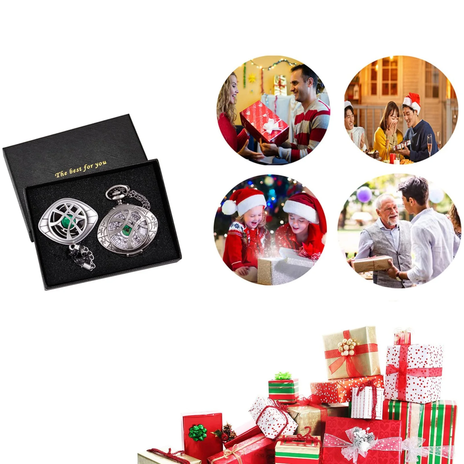 Кишеньковий годинник кварцовий з ланцюжком, Череп, Set-qz303-0720, фото №7