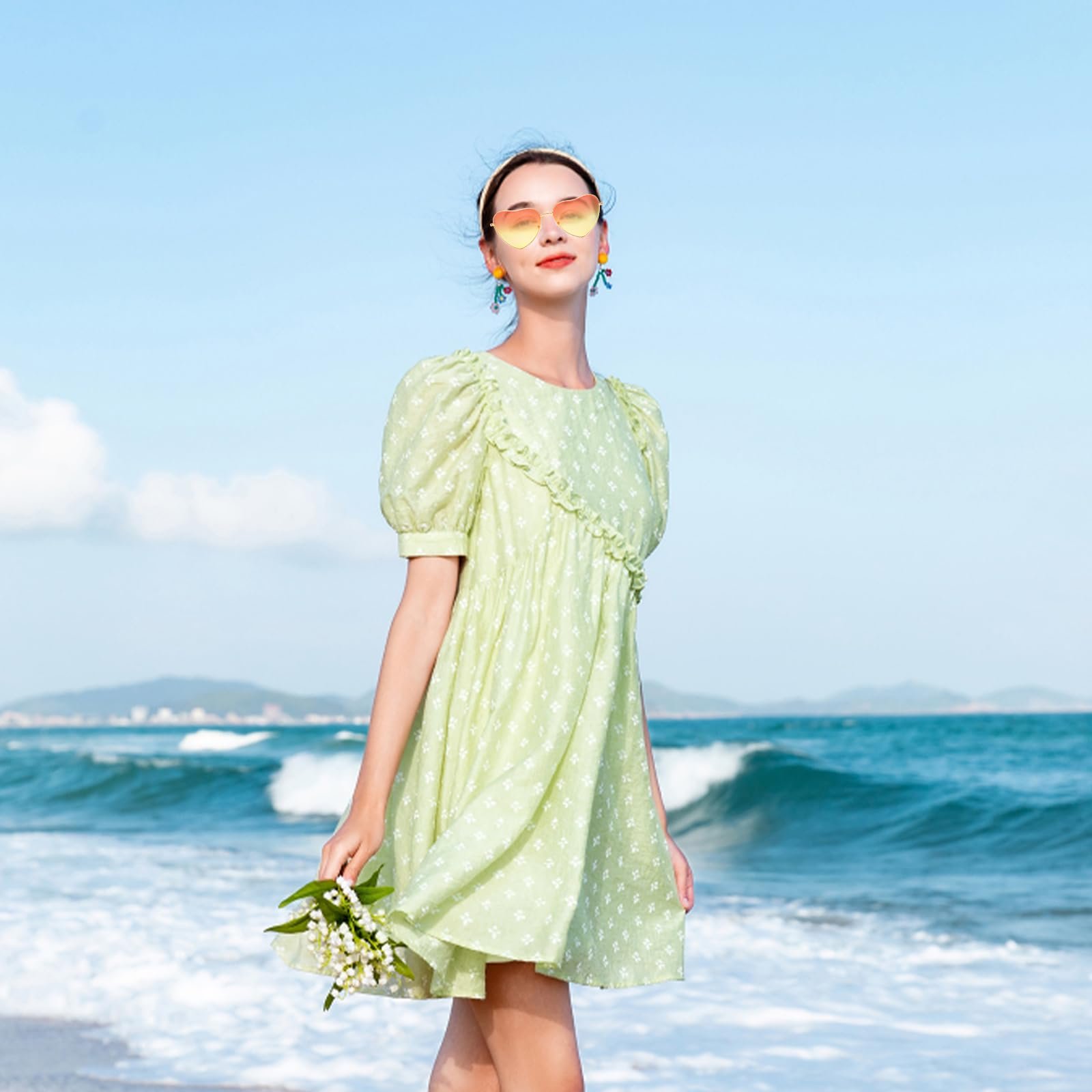 Сонцезахисні окуляри у формі серця MKKZLPN, золота оправа, блакитні, 2 шт, фото №4