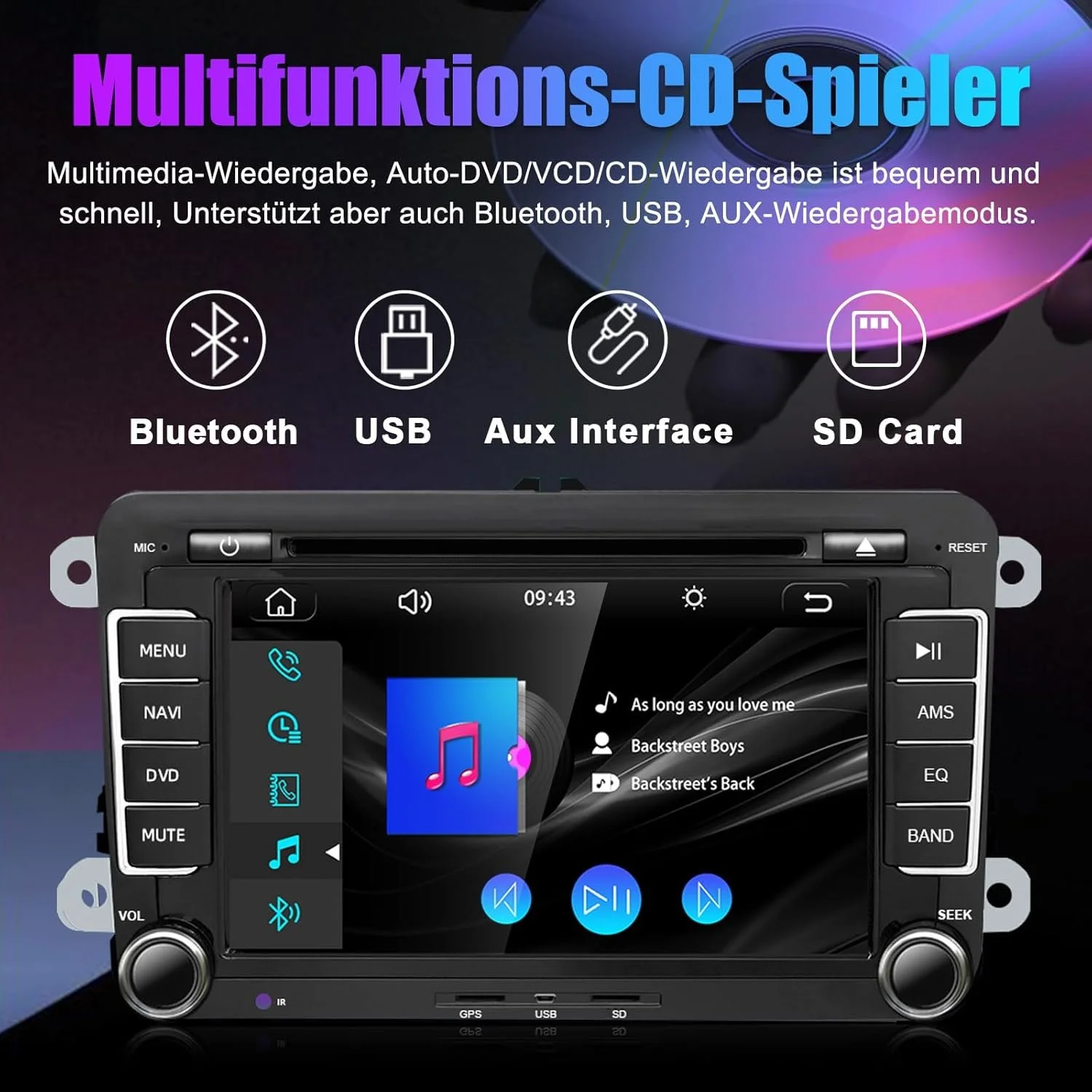 Штатна автомагнітола SEMAITU для VW Golf 5 6 Polo Passat Tiguan / 7" / Сенсорна / Apple CarPlay / Android Auto / Bluetooth / GPS / USB / AUX / SD slot / CD / DVD, фото №6 Штатна автомагнітола SEMAITU для VW Golf 5 6 Polo Passat Tiguan / 7" / Сенсорна / Apple CarPlay / Android Auto / Bluetooth / GPS / USB / AUX / SD slot / CD / DVD, фото №6