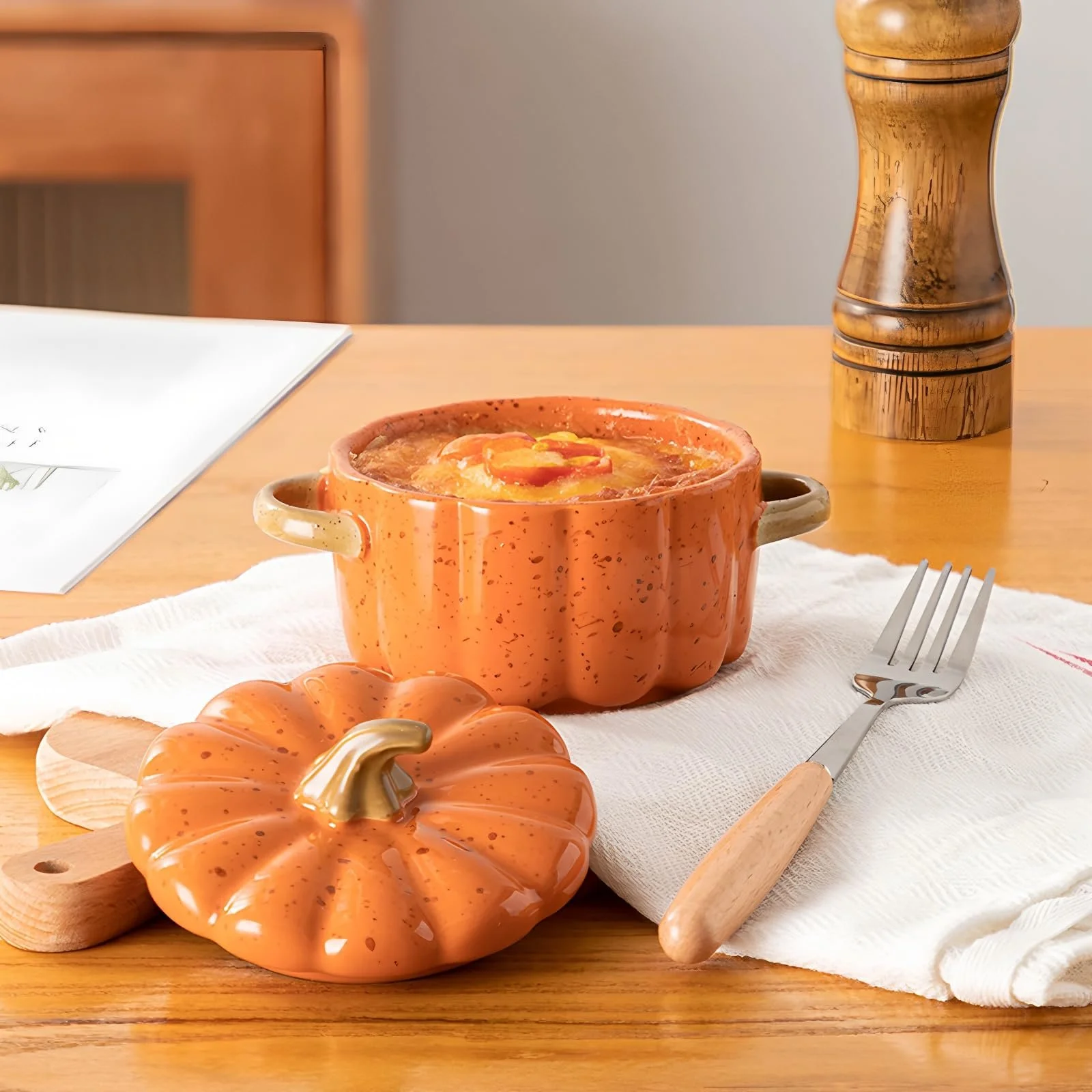 Миска керамічна Гарбуз оранжева для запікання з кришкою та ручками Airport, фото №8