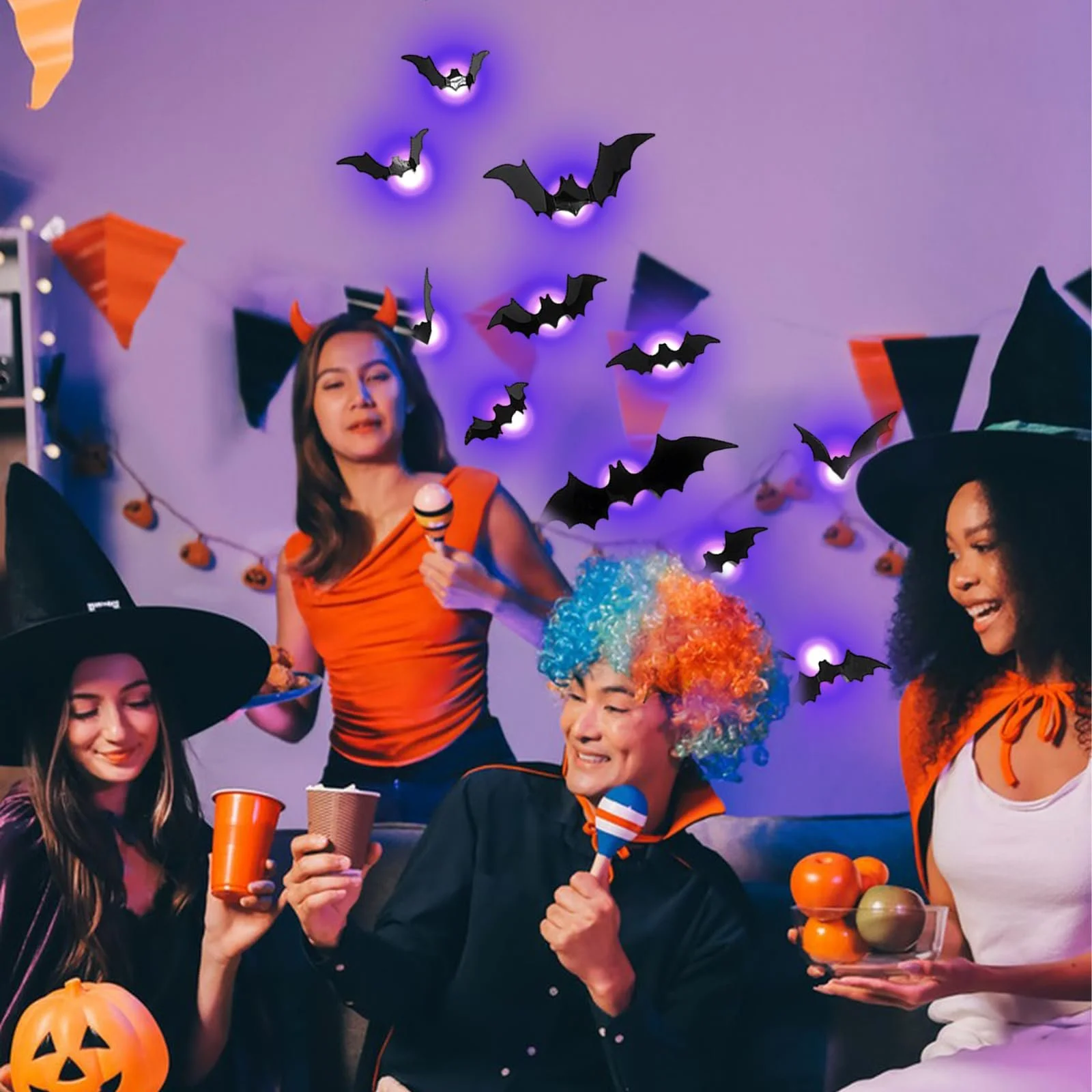 Набір декору на Хелловін 30 шт. 3D LED кажани павуки наклейки Готичний стиль, фото №6