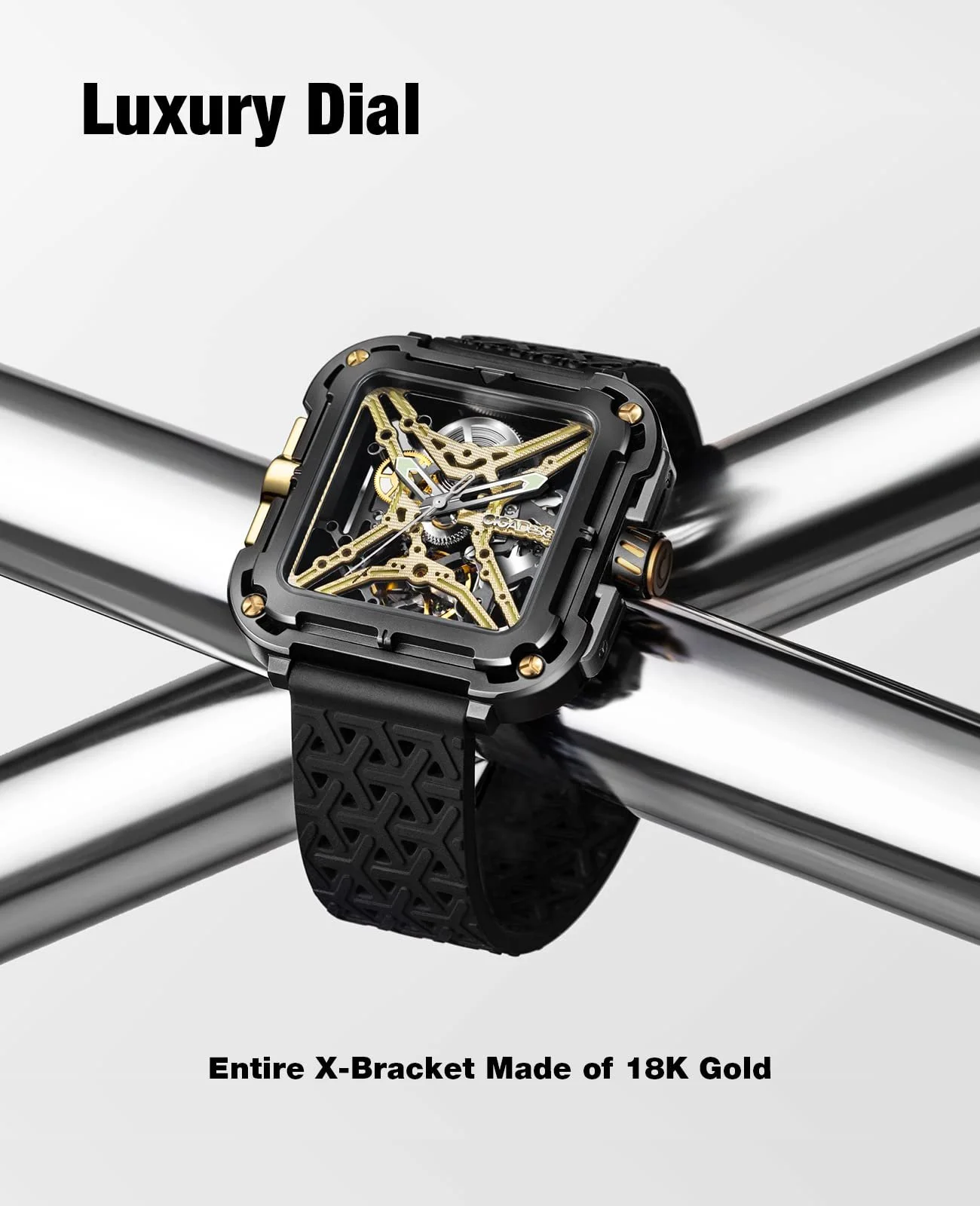 Автоматические часы CIGA Design X Series SUV Квадратные механические скелетоны Сапфировое стекло с нейлоновым и силиконовым ремешком, фото №4 Автоматические часы CIGA Design X Series SUV Квадратные механические скелетоны Сапфировое стекло с нейлоновым и силиконовым ремешком, фото №4