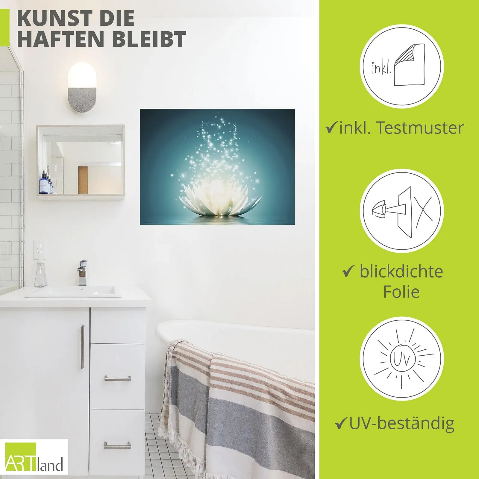 Наклейка на стіну ARTland T9NM Квіти лотоса Вінілова самоклеюча 80 x 60 см Бірюзова, фото №2