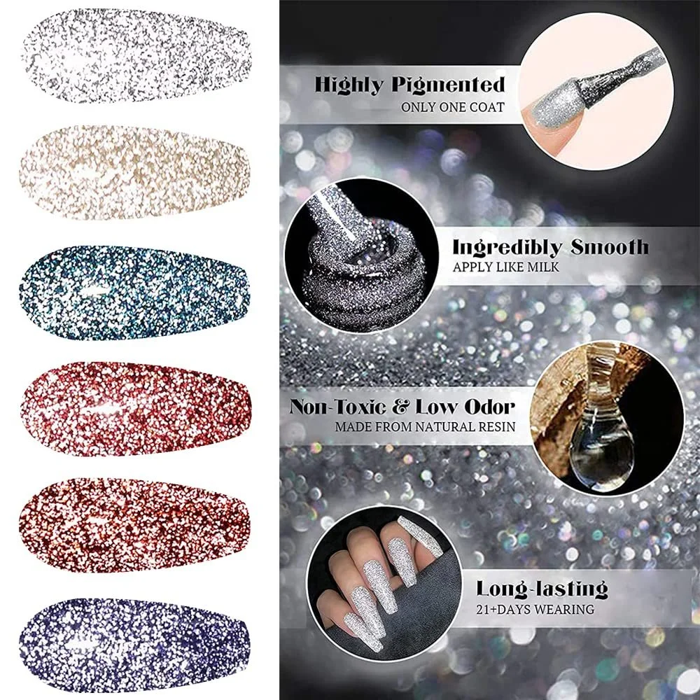 Гель-лак Vishine Блискітки, Гель-лак для нігтів блискучий світловідбиваючий, 6 кольорів, фото №5