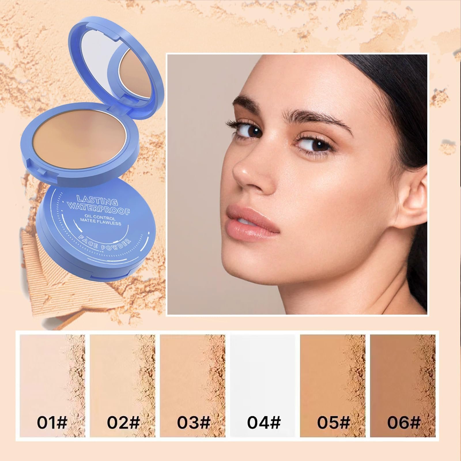Пресована пудра для обличчя Oil Control Matte Smooth Flawless Setting Powder Waterproof Long Lasting Finishing Powder, 02 Natural Beige, фото №6