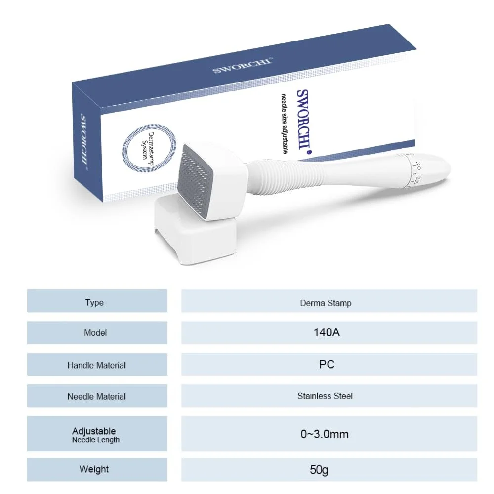 Derma Stamp Регульований Microneedling Dermastamp Derma Roller 0-3 мм, Професійний 140 Титанових Голок, фото №7