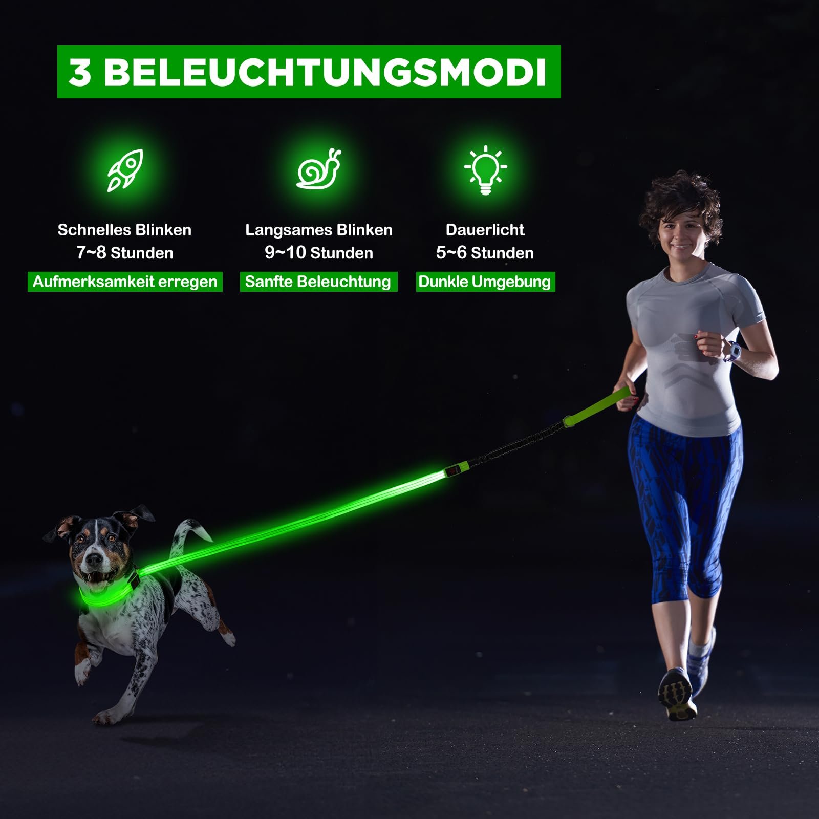 Набір нашийник з підсвічуванням та LED повідець 2-in-1 Type C 500 м Green, M, фото №2 Набір нашийник з підсвічуванням та LED повідець 2-in-1 Type C 500 м Green, M, фото №2
