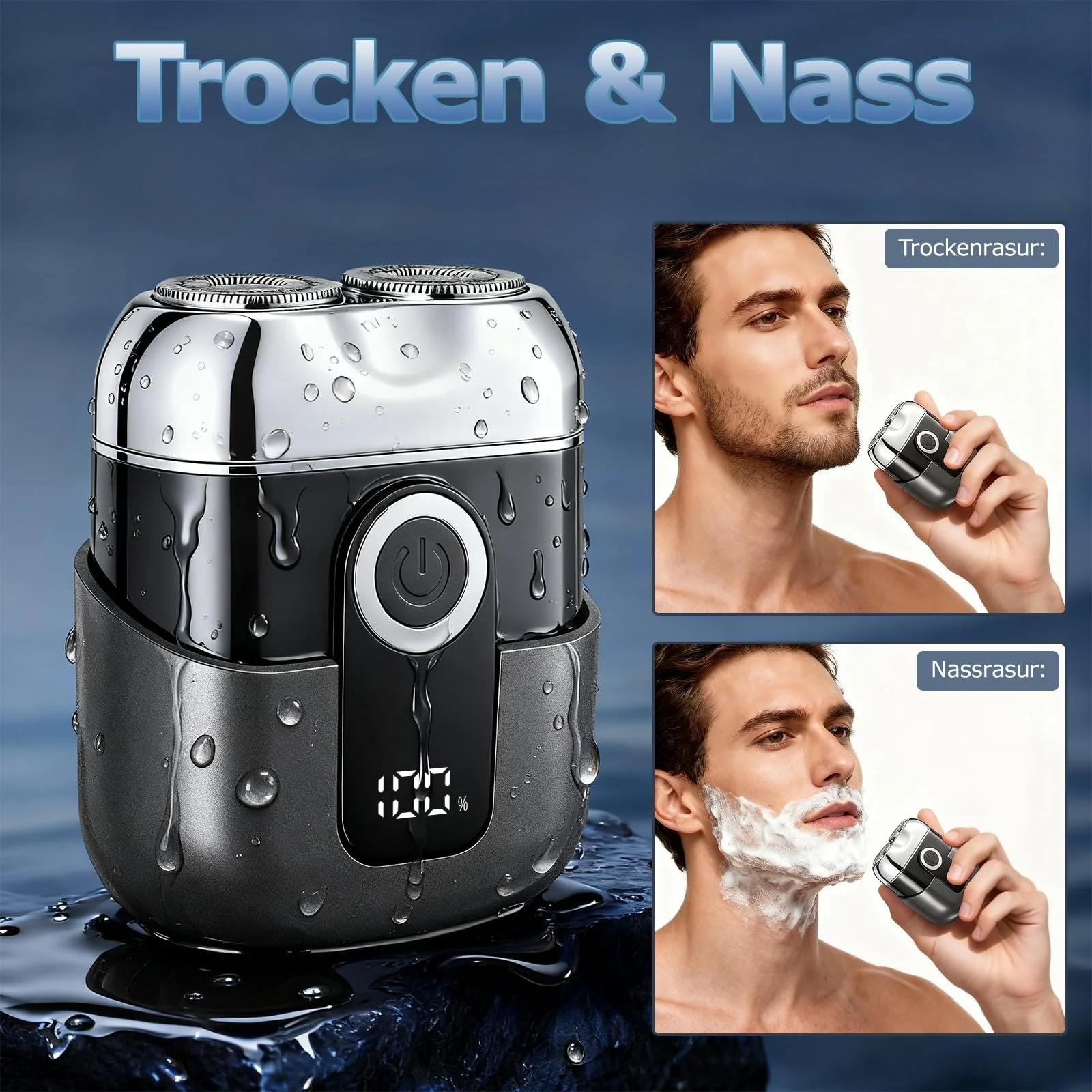 Міні-електробритва Travel Shaver IPX6 подвійна головка LED-дисплей USB-C Grey, фото №8 Міні-електробритва Travel Shaver IPX6 подвійна головка LED-дисплей USB-C Grey, фото №8