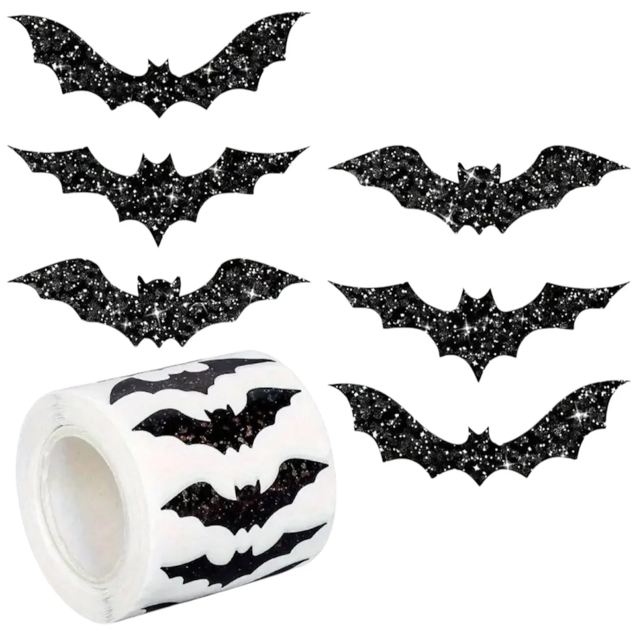Наліпки декоративні 3х1см Кажани чорні, 6 штук, фото №1 Наліпки декоративні 3х1см Кажани чорні, 6 штук, фото №1