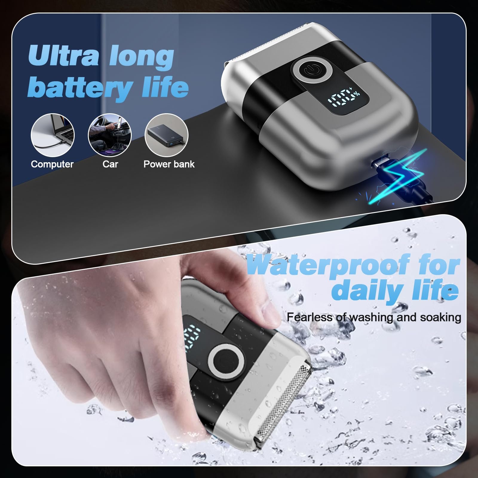 Мини-электробритва Mini Razor 3 Floating Blades LED Display IPX7 Waterproof Wet & Dry Anthracite, фото №7 Мини-электробритва Mini Razor 3 Floating Blades LED Display IPX7 Waterproof Wet & Dry Anthracite, фото №7