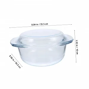 Кастрюля Lurrose стеклянная круглая с крышкой и ручками термостойкая для микроволновой печи synthetic.ua - Фото 1