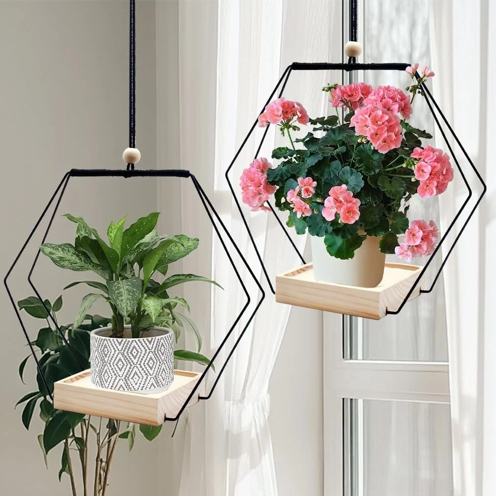 Підвісні кошики Набір з 2 шт. з дерев'яною основою 30 см Чорні, фото №3 Підвісні кошики Набір з 2 шт. з дерев'яною основою 30 см Чорні, фото №3