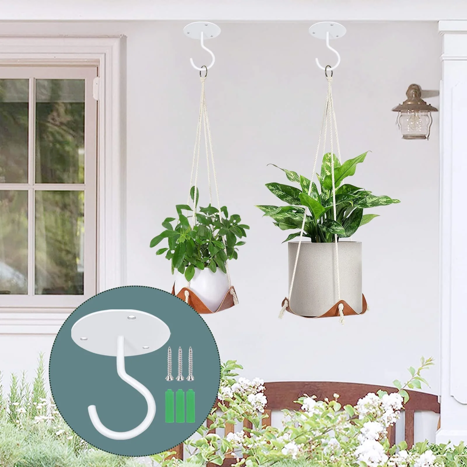 Гачки стельові для підвісних рослин набір 3 штуки метал Білий, фото №3 Гачки стельові для підвісних рослин набір 3 штуки метал Білий, фото №3