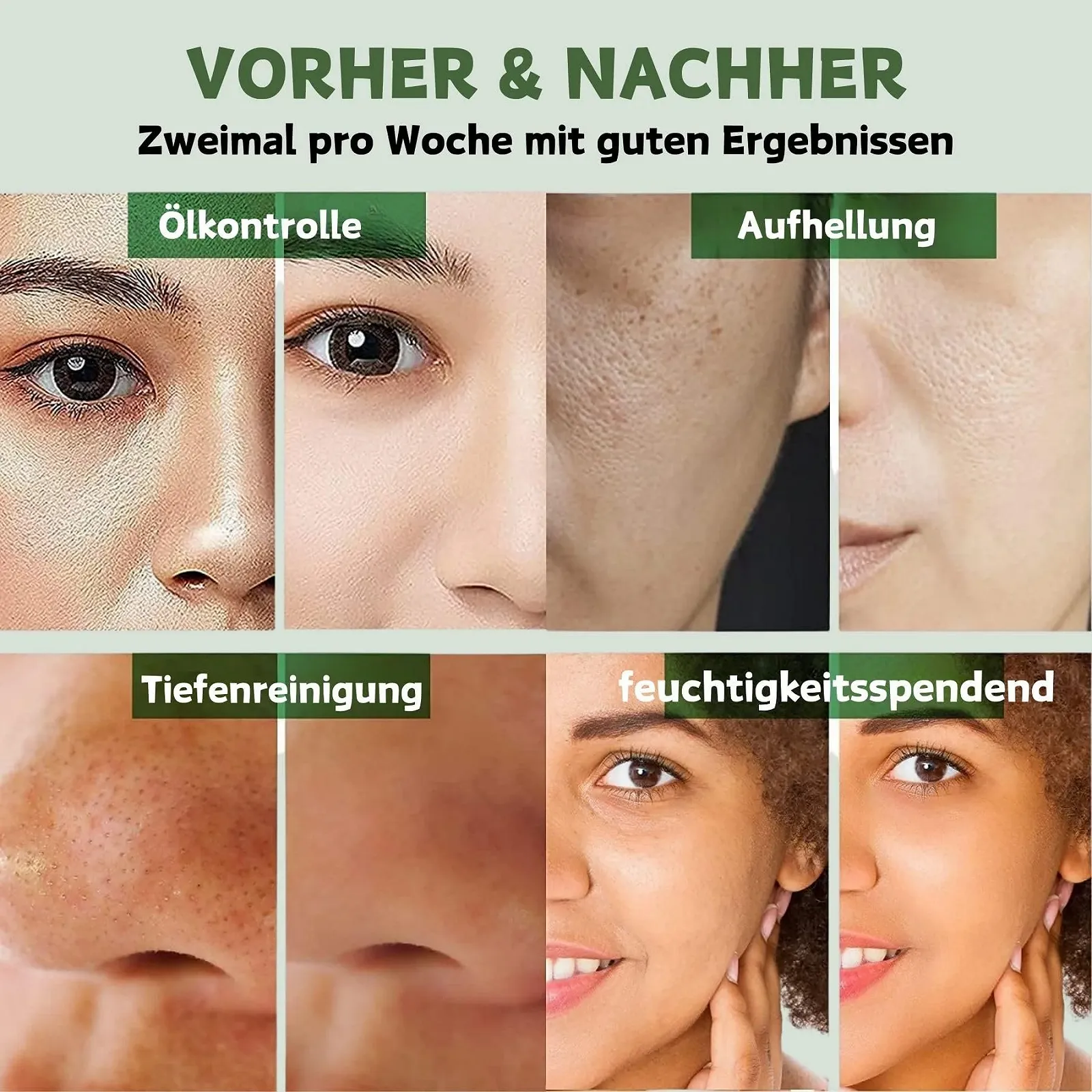 Маска Глибокого Очищення з Зеленим Чаєм, Маска для обличчя для видалення чорних цяток, фото №4