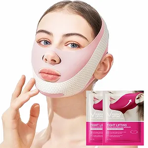 Пов'язка для підборіддя XdealCozyxc з 2 гелевими масками, дихаюча V-подібна маска для підтяжки обличчя для жінок і чоловіків - Фото 1