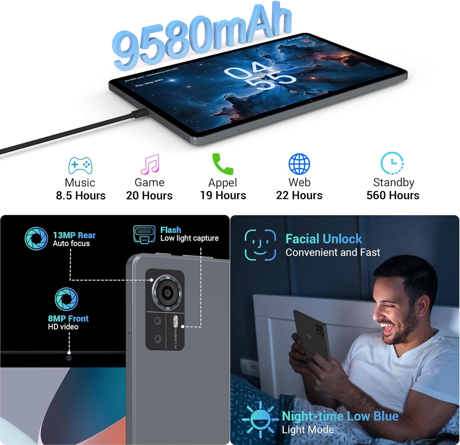 Планшет 10.1" FASTWD P7 (12+24)/256 ГБ 4G 2-SIM 8 ядер Android 14 9580 mAh Сірий, фото №7 Планшет 10.1" FASTWD P7 (12+24)/256 ГБ 4G 2-SIM 8 ядер Android 14 9580 mAh Сірий, фото №7