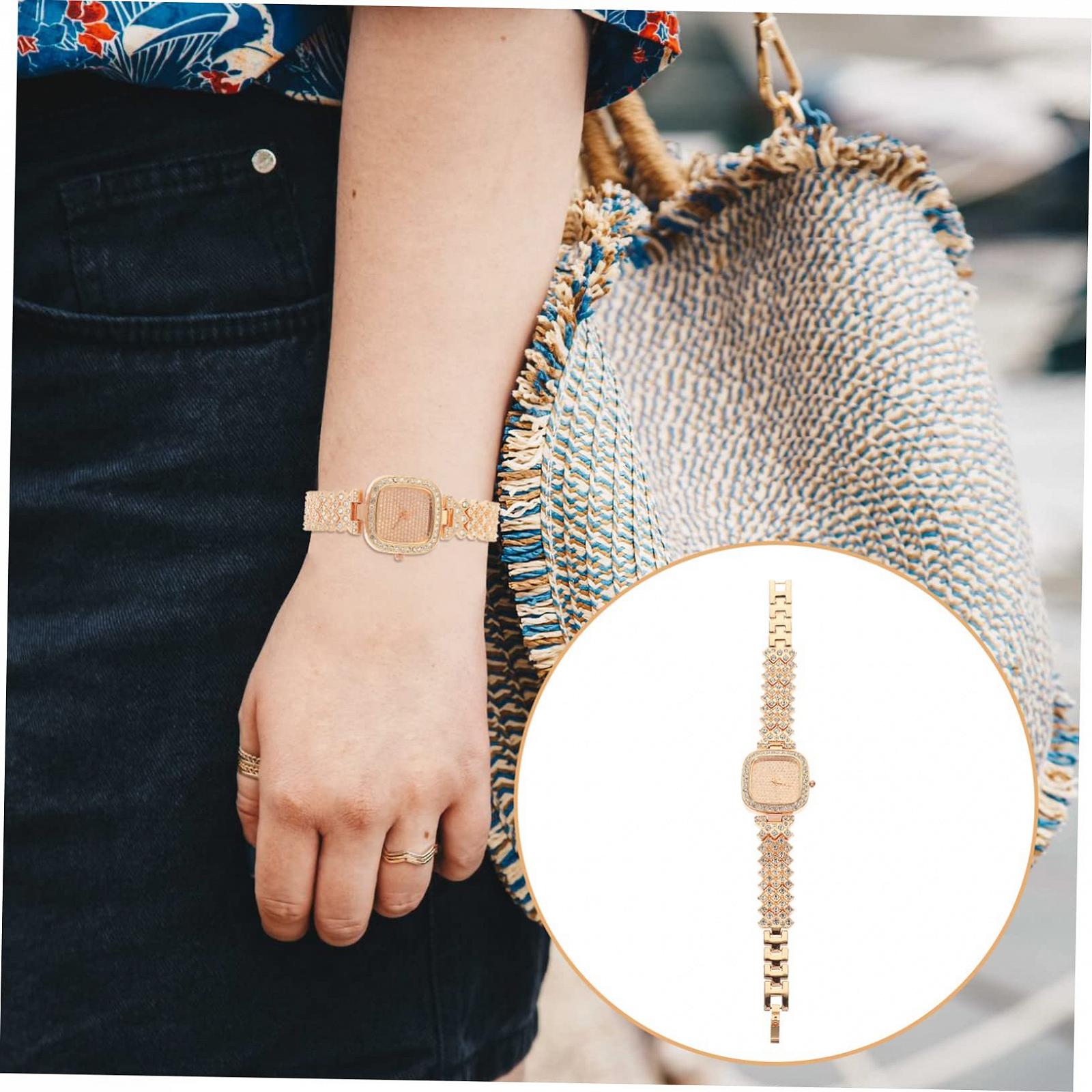 Женские Часы Healvian Дизайн с Rhinestone Нержавеющая сталь Ремешок Регулируемые Розовое Золото, фото №7