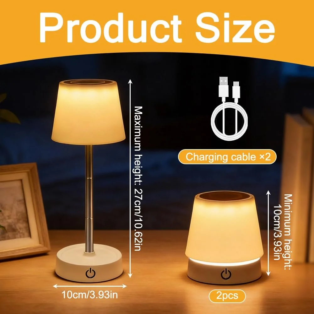 Настільні лампи LED набір 2 шт телескопічні регульовані за висотою бездротові акумуляторні USB сенсорні з димуванням, фото №2