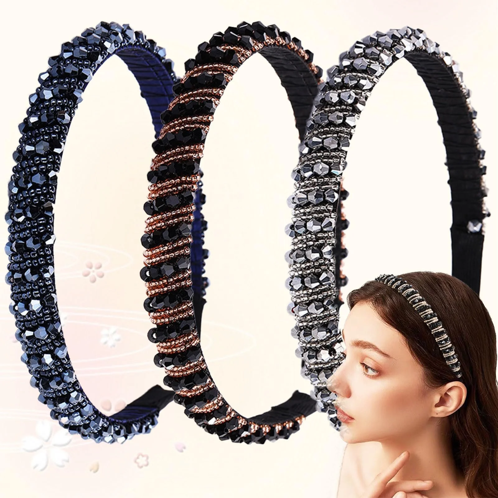 Набір з 3 жіночих блискучих обручів для волосся, фото №1