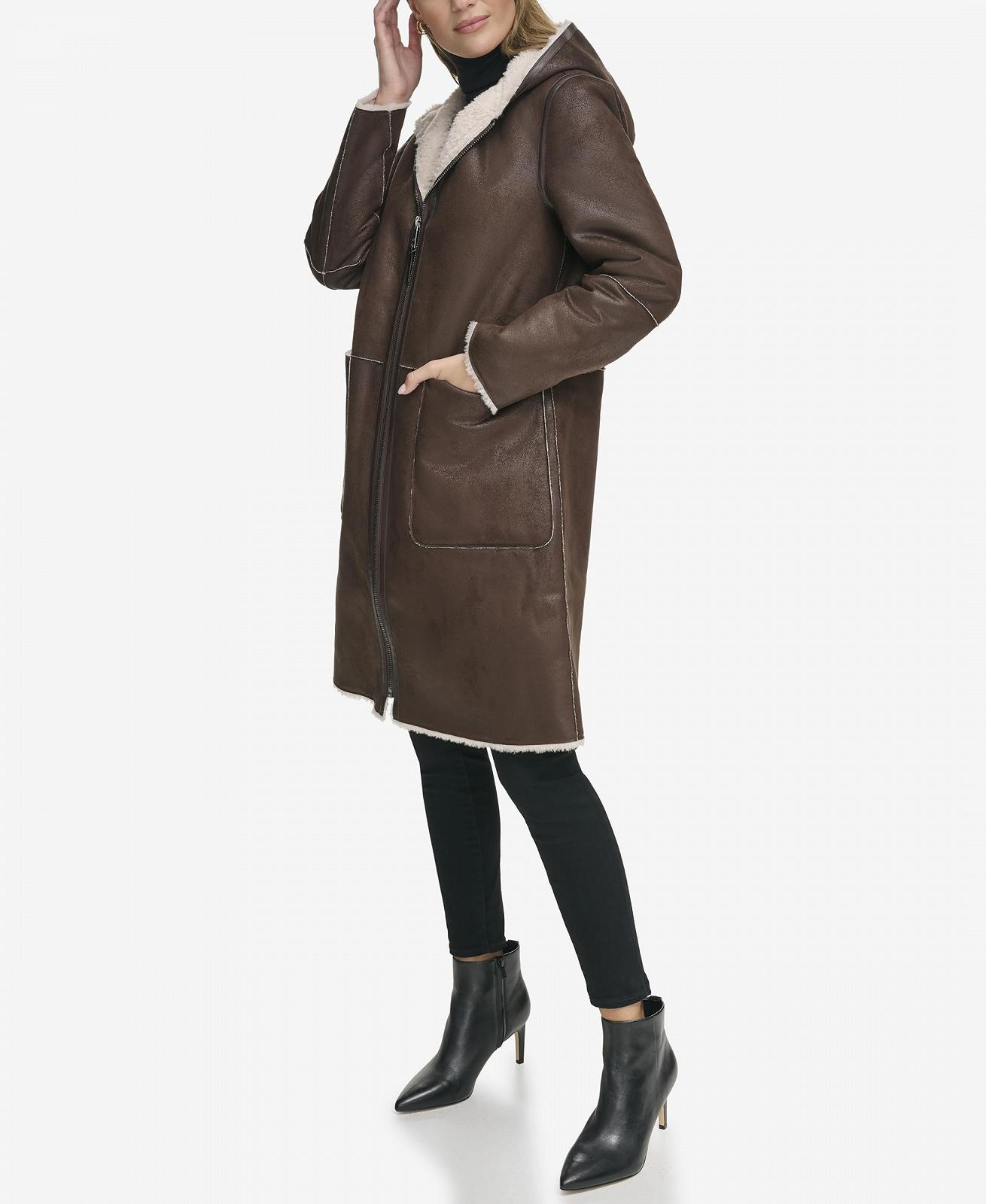 Пальто DKNY Довгий рукав на блискавці з штучним хутром, фото №3 Пальто DKNY Довгий рукав на блискавці з штучним хутром, фото №3