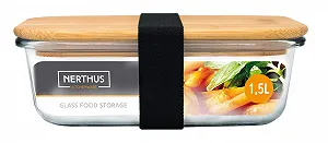 Контейнер для зберігання продуктів NERTHUS 1500 мл, боросилікатне скло, з бамбуковою кришкою Прозорий - Фото 1