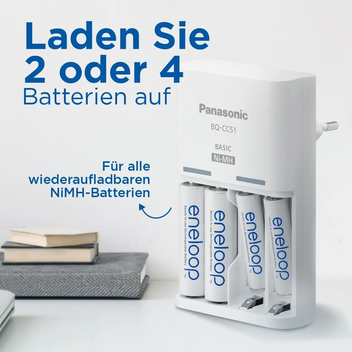 Зарядний пристрій Panasonic eneloop Basic для 2 або 4 AA/AAA NI-MH акумуляторів BQ-CC51C, фото №6