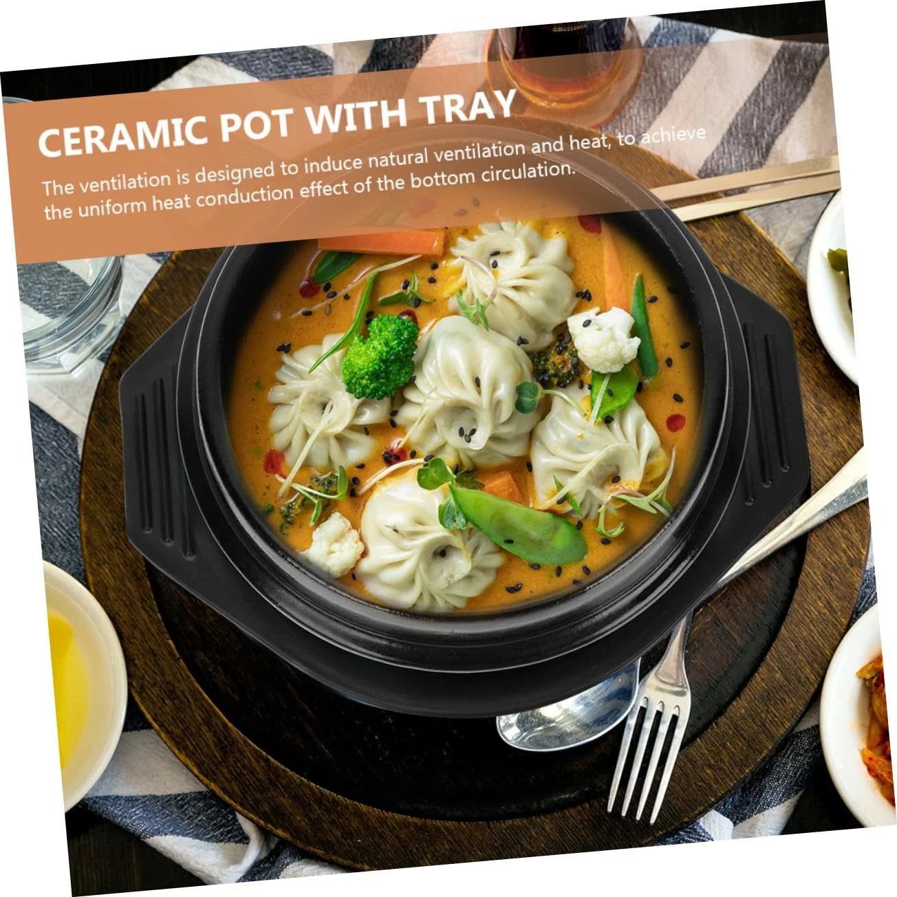 Каменная кастрюля BESTYASH для бибимбапа из премиальной керамики термостойкая с подставкой, фото №9