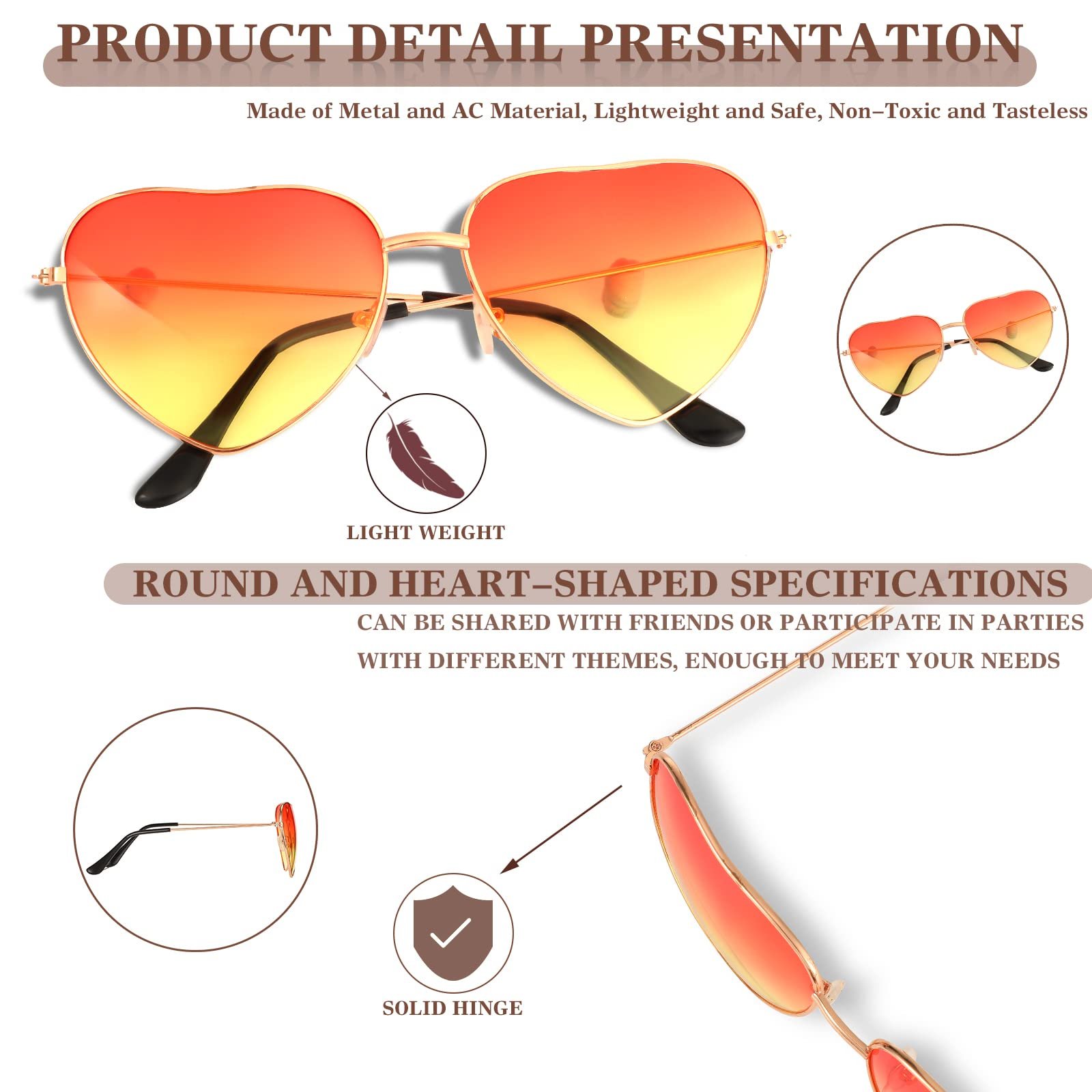 Солнцезащитные очки Сердцевидной формы BBTO, 2 шт., ретро, фото №3