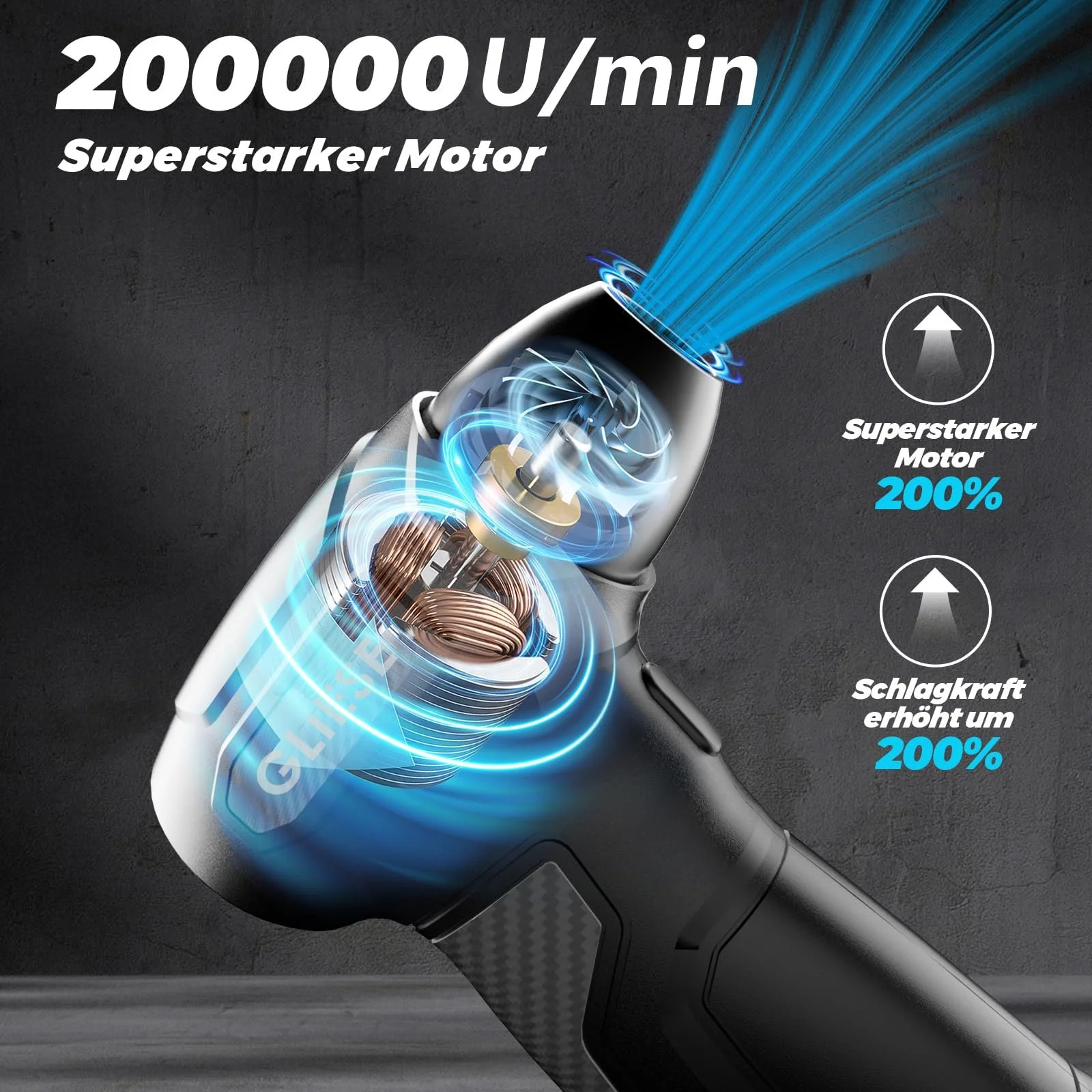 Электрическая воздуходувка GLIESE 200,000 RPM 8000 mAh Черный, фото №4 Электрическая воздуходувка GLIESE 200,000 RPM 8000 mAh Черный, фото №4