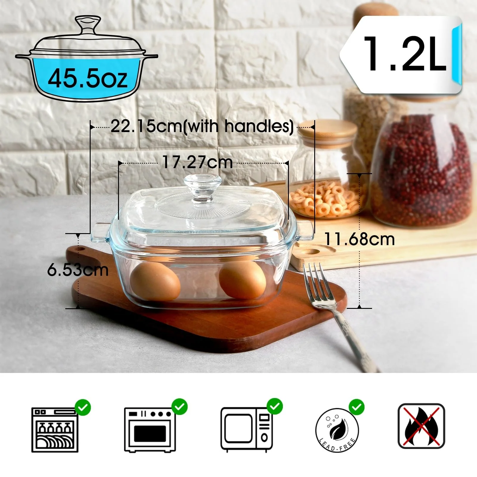 Форма для запекания NUTRIUPS С крышкой Стеклянная 1.2 л 17 см Small, фото №2