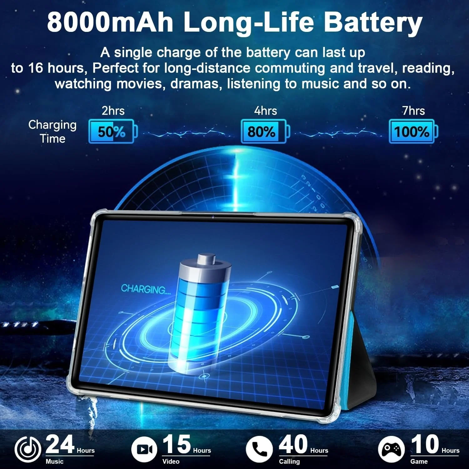 Планшет Ziovo Z118 10.1" (6+16)/128 ГБ 8-ядер 8000 мА·ч Android 14 Чорно-блакитний, фото №8