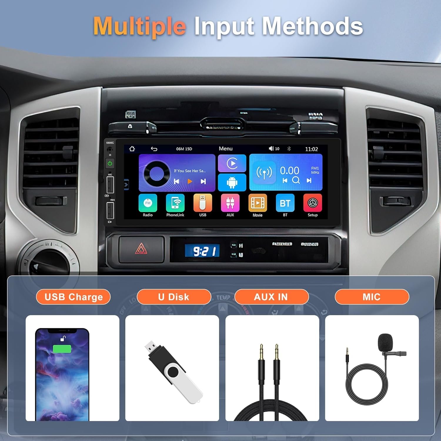Автомагнітола PODOFO 6886C / 6.86" / Сенсорна / Wince / Apple CarPlay / Android Auto / Bluetooth / USB / AUX / 1DIN, фото №7