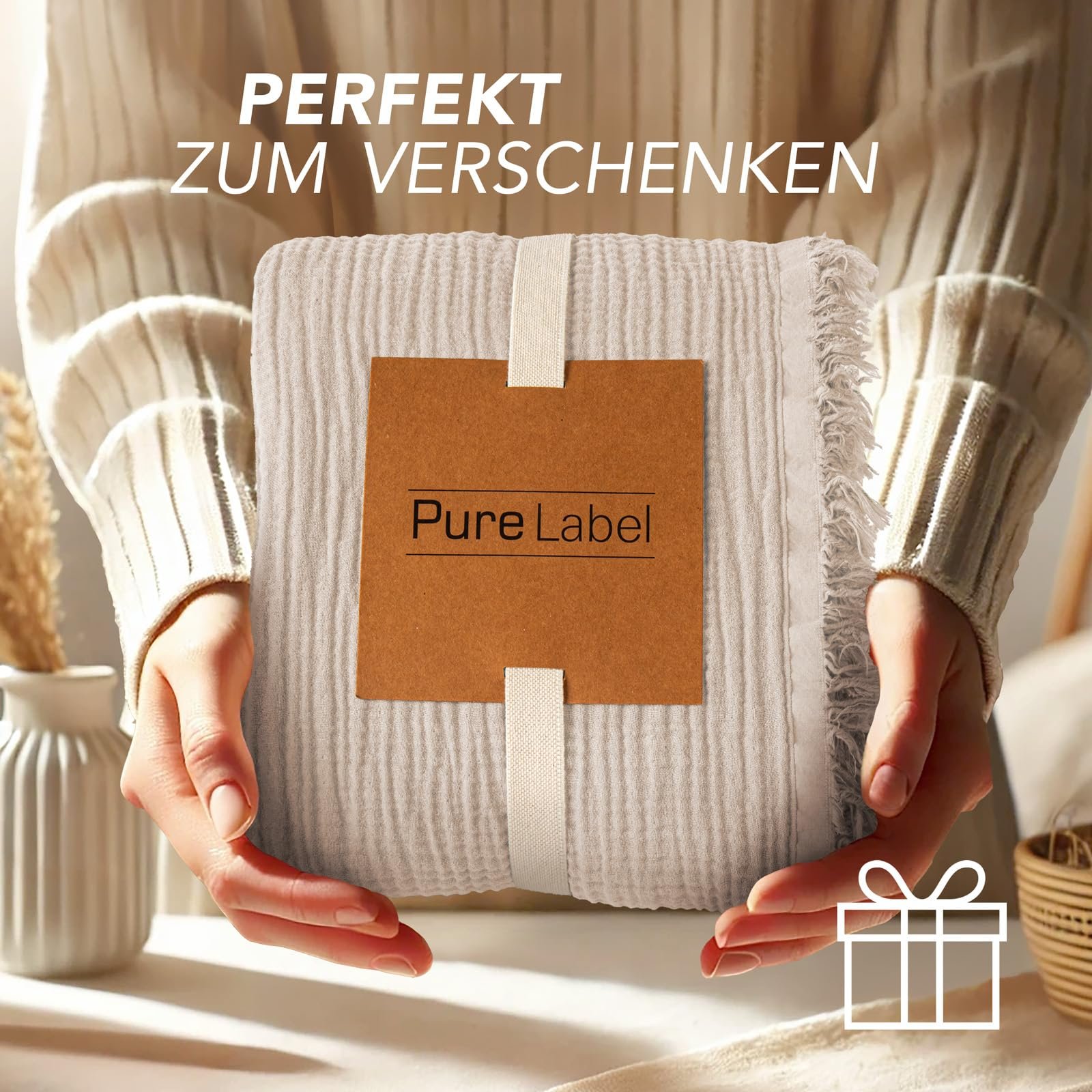 Плед Muslin Pure Label 220 x 240 см, сертифицировано Oeko-Tex, 100% хлопок, муслиновое Плед для дома и уюта для дивана и кушетки в XXL, цвет: бежевый, фото №3 Плед Muslin Pure Label 220 x 240 см, сертифицировано Oeko-Tex, 100% хлопок, муслиновое Плед для дома и уюта для дивана и кушетки в XXL, цвет: бежевый, фото №3