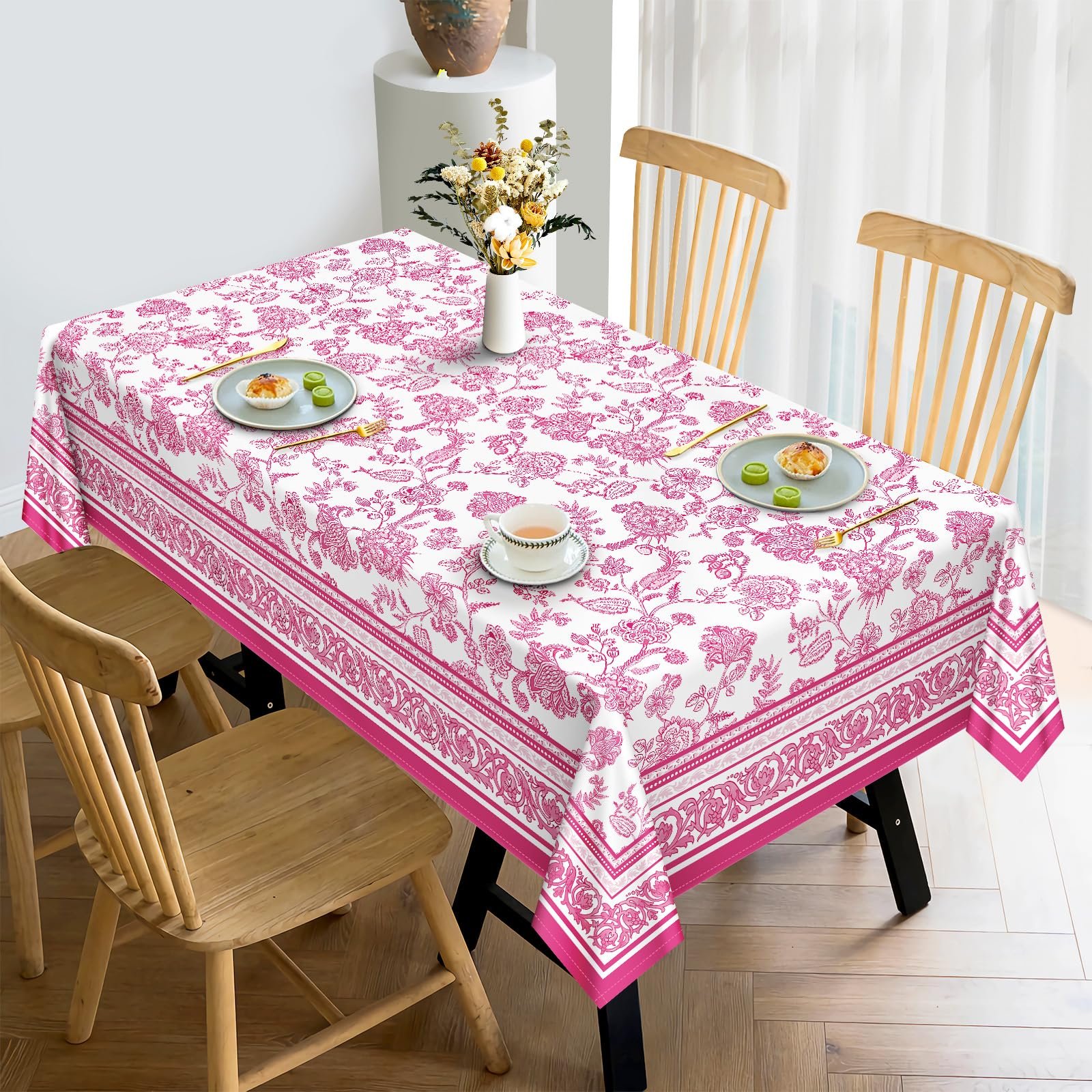 Скатертина Arquiel Spring French прямокутна з квітами 140 x 180 см Pink, фото №3