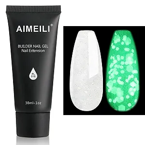 Гель для нарощування нігтів AIMEILI Прозорий з блискітками, що світиться в темряві, білий гліттер, 30 мл, 019 - Фото 1