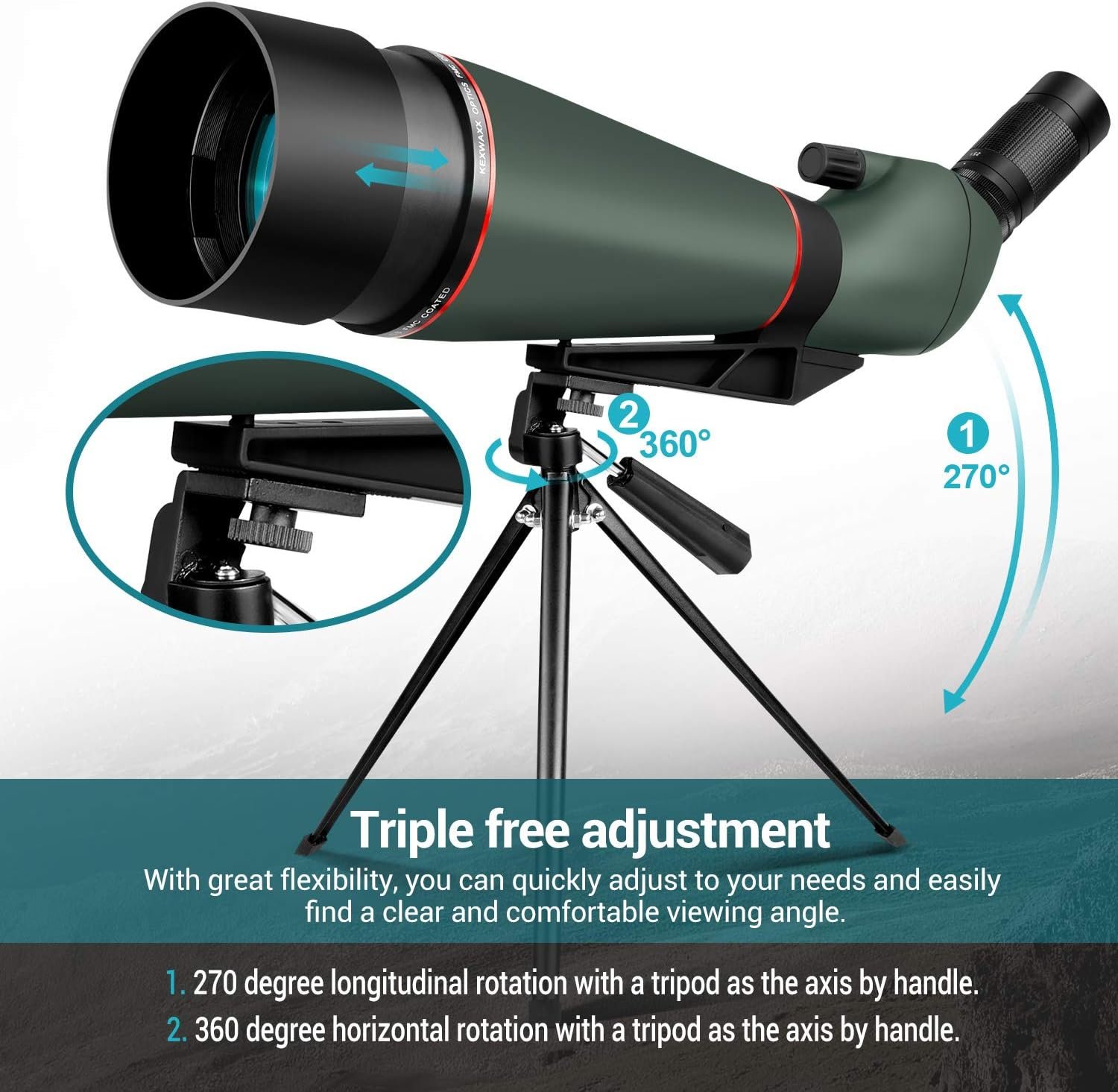 Підзорна труба KEXWAXX 25-75X100 Зелений, фото №2