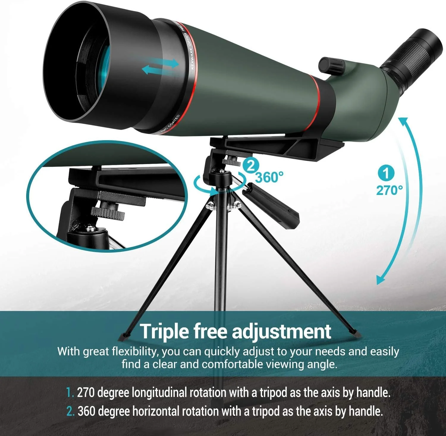 Підзорна труба KEXWAXX 25-75X100 Зелений, фото №2