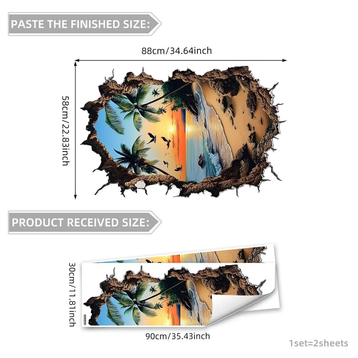 3D Наклейка на стену Подводный мир Рыбки Закат 56 x 56 см, фото №3