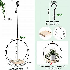 Підвісні корзини для квітів 2 шт з дерев'яною основою чорні synthetic.ua - Фото 1