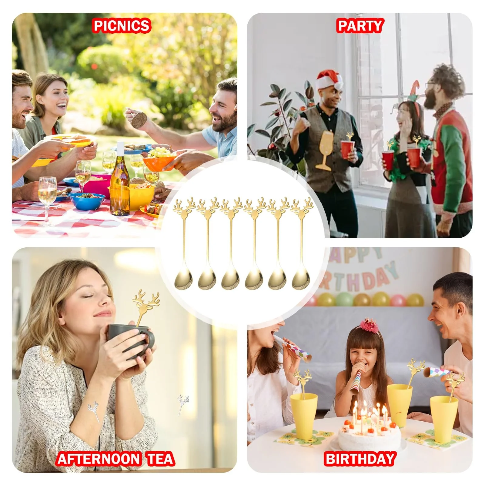 Набір ложок Elk, 6 шт, нержавіюча сталь, золотий, фото №2